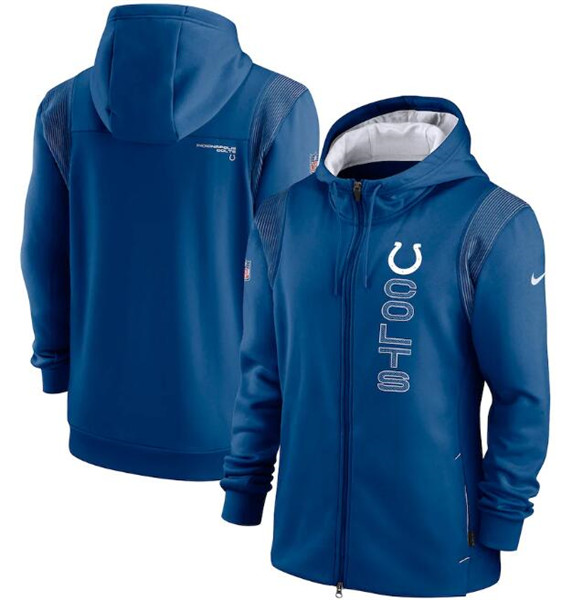 Men's Indianapolis Colts 2021 Royal Sideline Team Performance Full-Zip Hoodie - Click Image to Close